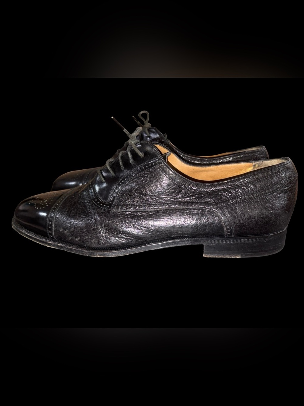 Moreschi Abano Oxford Dress Shoes Mens 13 Black Peccary & Calfskin Cap Toe - Picture 4 of 13